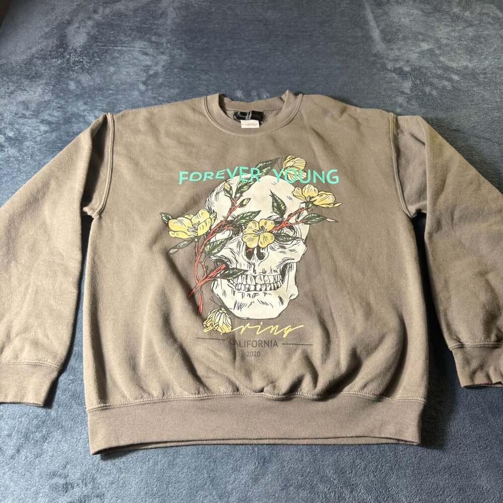 Forever Young Spring California 2020 Skull Floral Graphic Sweatshirt BrownSize M